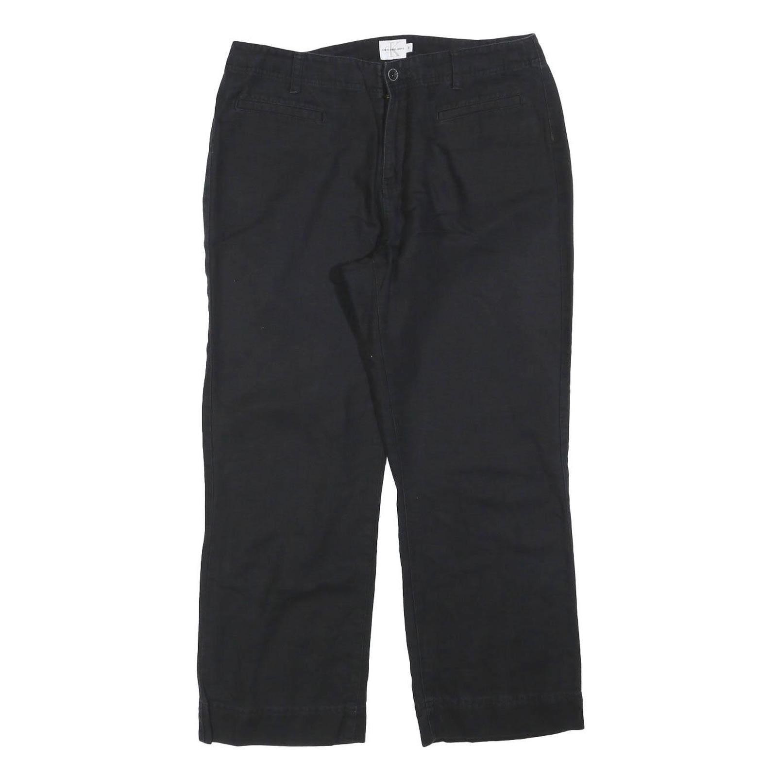CALVIN KLEIN JEANS Womens Relaxed Black Cotton Blend Trousers W32 L26