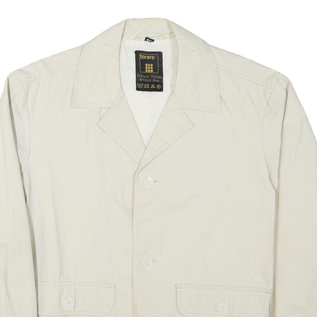 TORERO Mens Cream Button Cotton Blend Jacket M Classic Plain Casual Lightweight