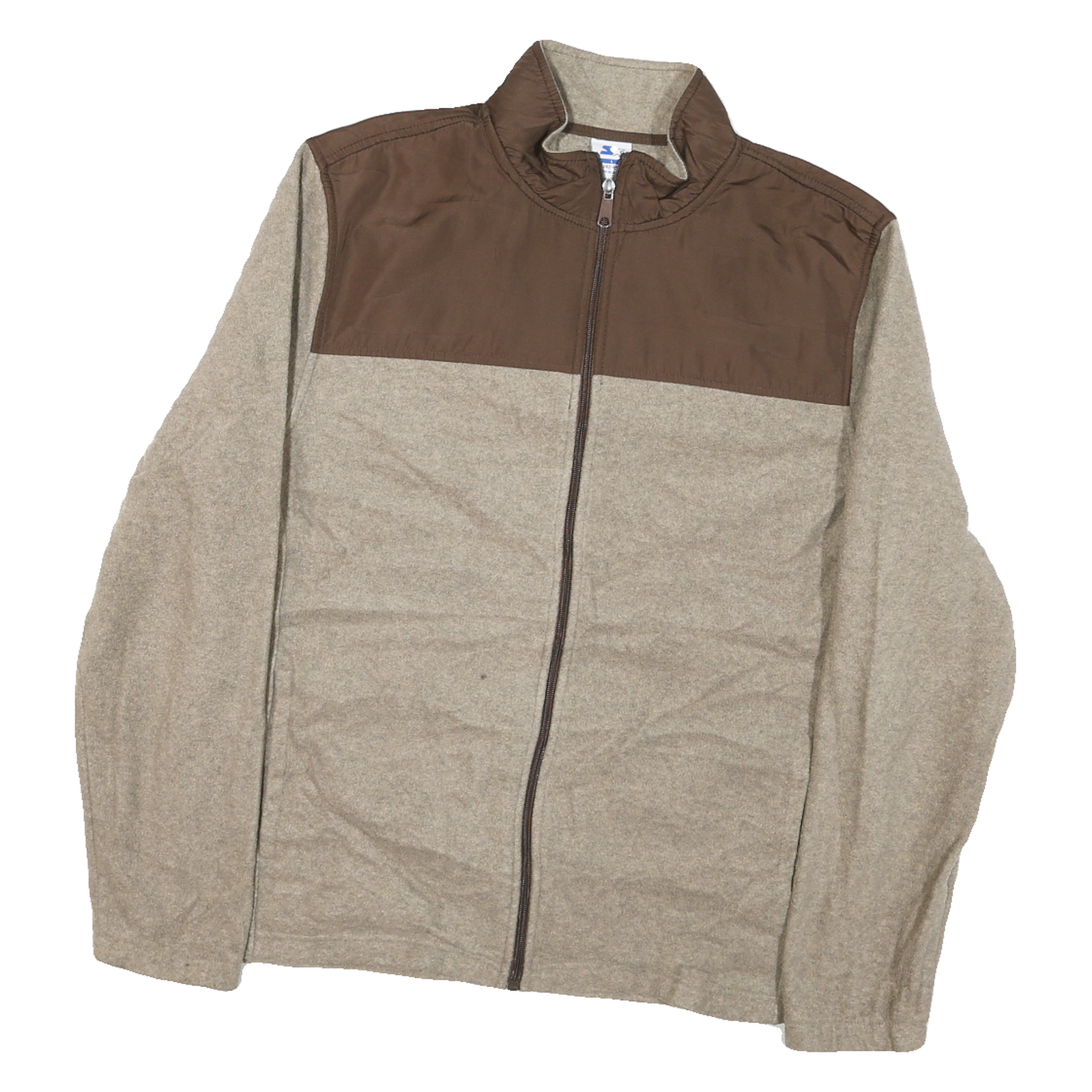 STARTER Mens Beige & Brown Zip Jacket L Polyester Blend Casual Outerwear