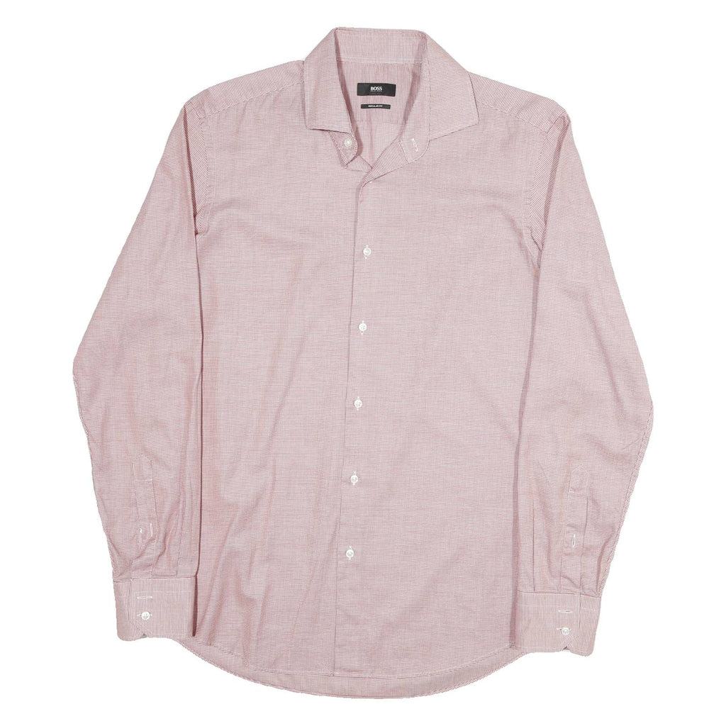 BOSS Mens Red Plain Regular Fit Shirt M Button Collar Cotton Blend Formal