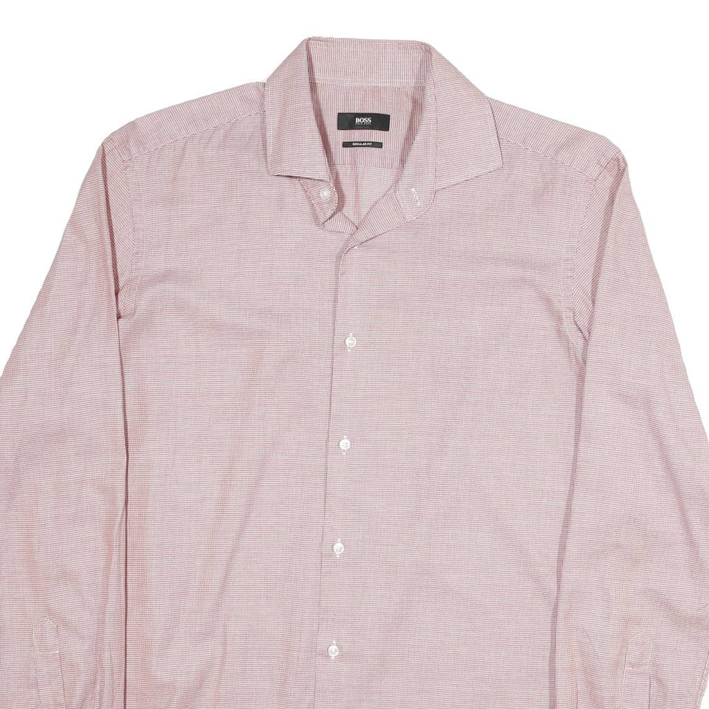 BOSS Mens Red Plain Regular Fit Shirt M Button Collar Cotton Blend Formal