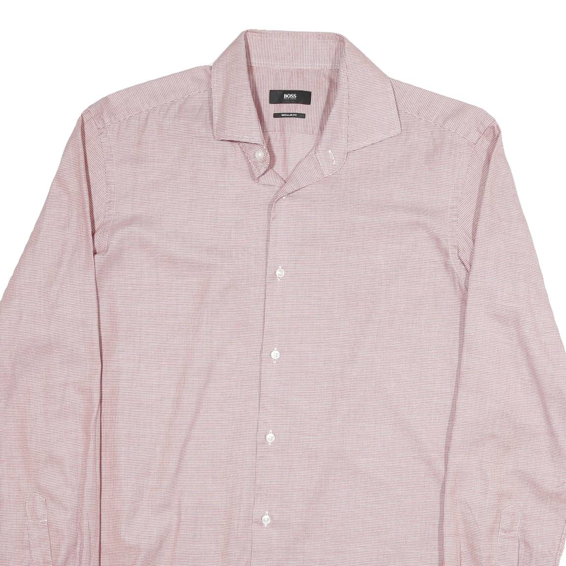BOSS Mens Red Plain Regular Fit Shirt M Button Collar Cotton Blend Formal
