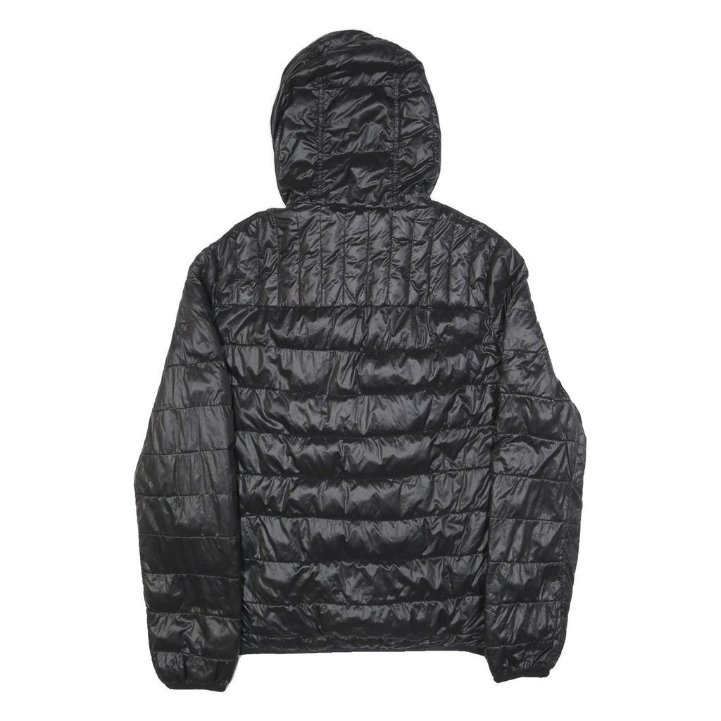 TOMMY HILFIGER Mens Black & Green Puffer Jacket S Nylon Hooded Zip