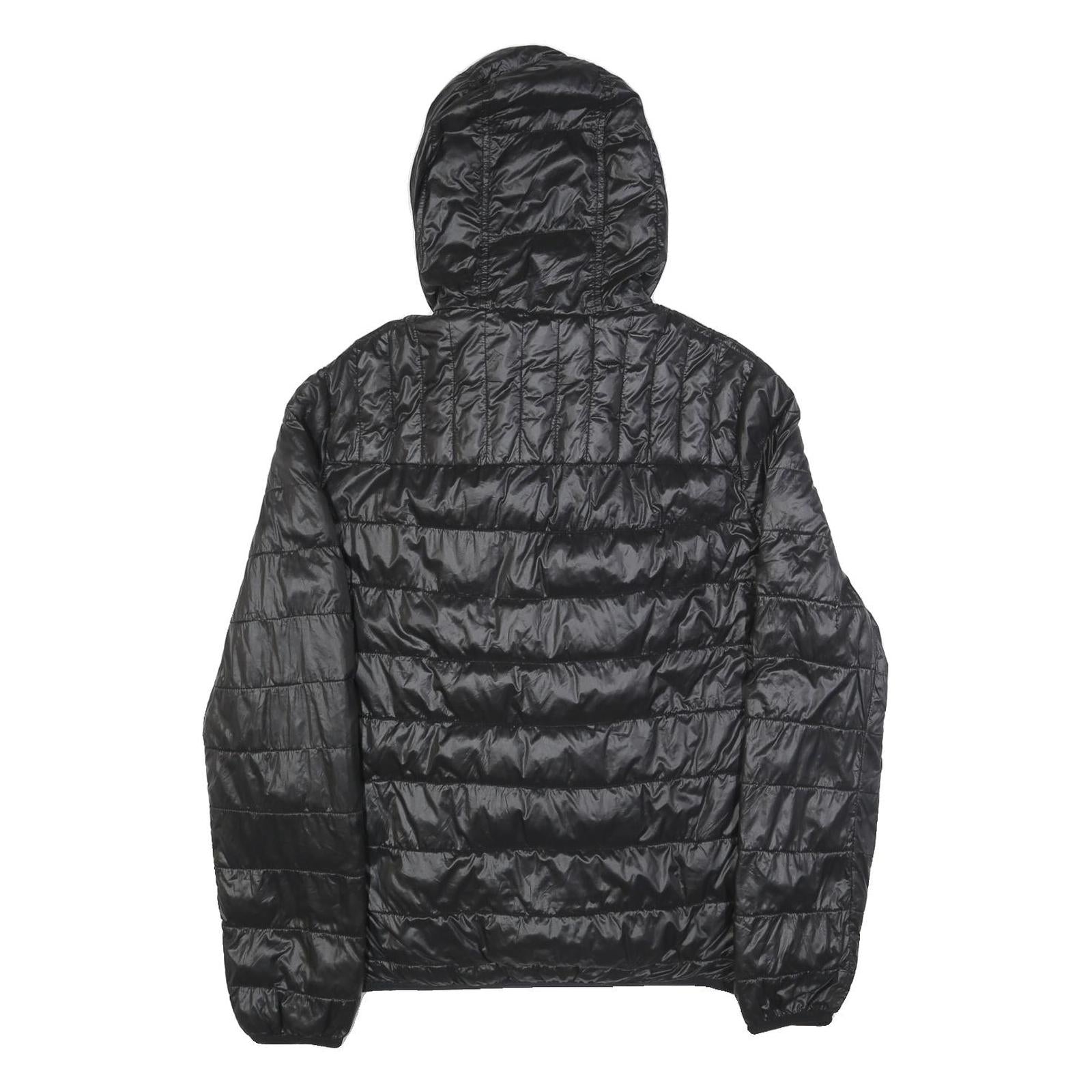 TOMMY HILFIGER Mens Black & Green Puffer Jacket S Nylon Hooded Zip