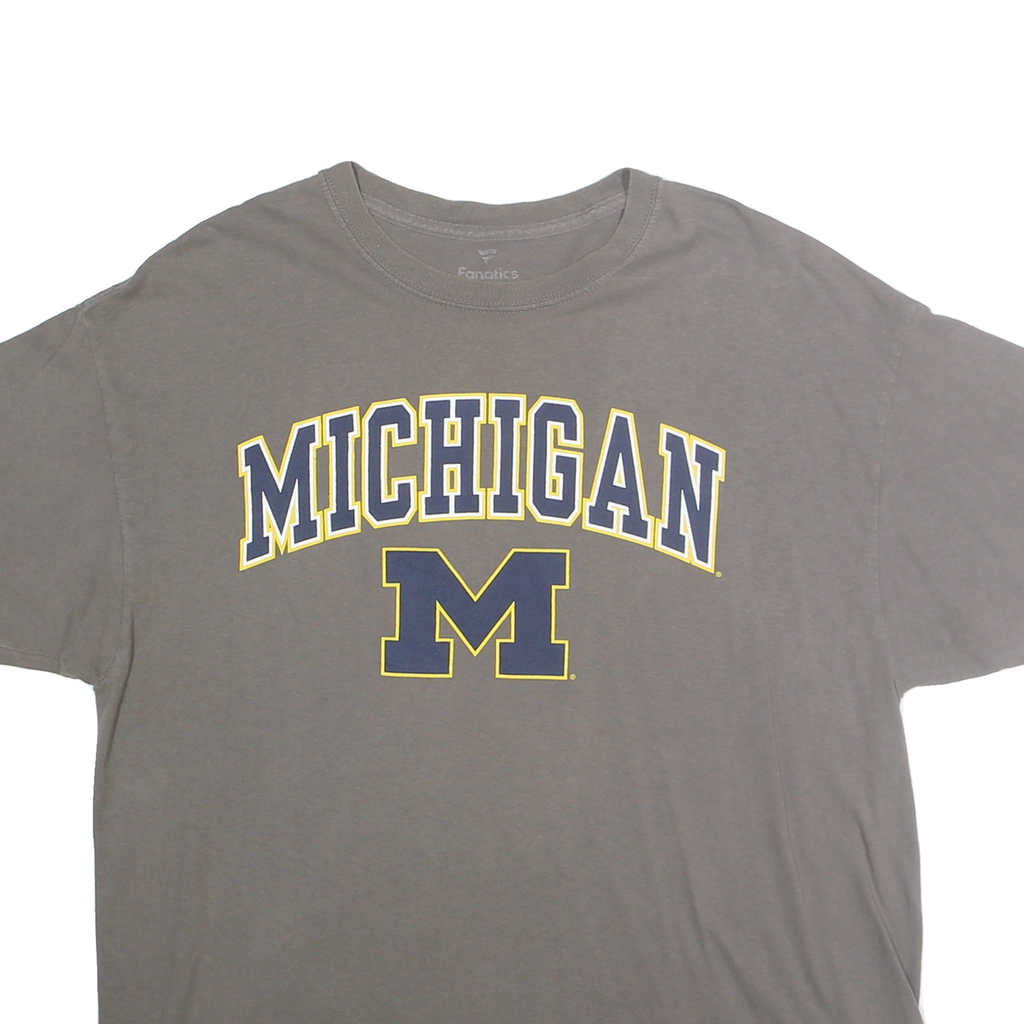 FANATICS Mens Grey Michigan Graphic T-Shirt XL Short Sleeve Crew Neck Cotton