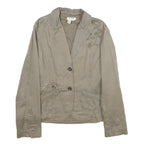 ZARA Womens Beige Cotton Jacket L Button Plain Floral Embroidered Detail