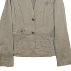 ZARA Womens Beige Cotton Jacket L Button Plain Floral Embroidered Detail