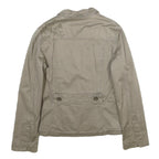 ZARA Womens Beige Cotton Jacket L Button Plain Floral Embroidered Detail