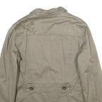 ZARA Womens Beige Cotton Jacket L Button Plain Floral Embroidered Detail