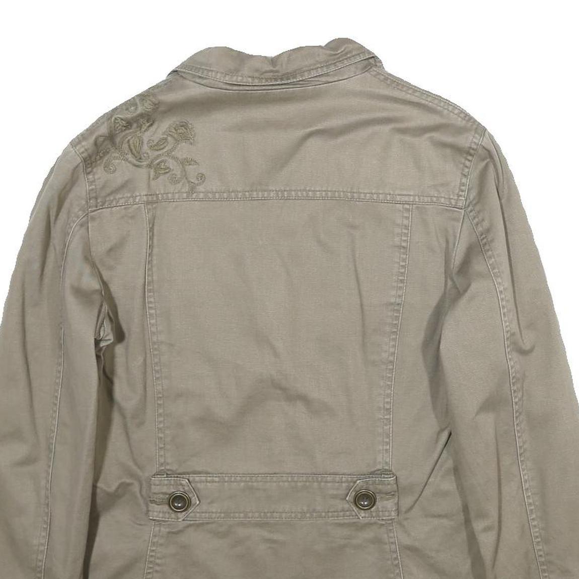 ZARA Womens Beige Cotton Jacket L Button Plain Floral Embroidered Detail