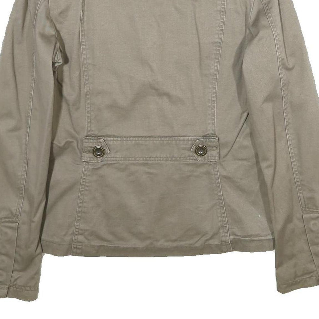 ZARA Womens Beige Cotton Jacket L Button Plain Floral Embroidered Detail