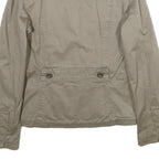 ZARA Womens Beige Cotton Jacket L Button Plain Floral Embroidered Detail