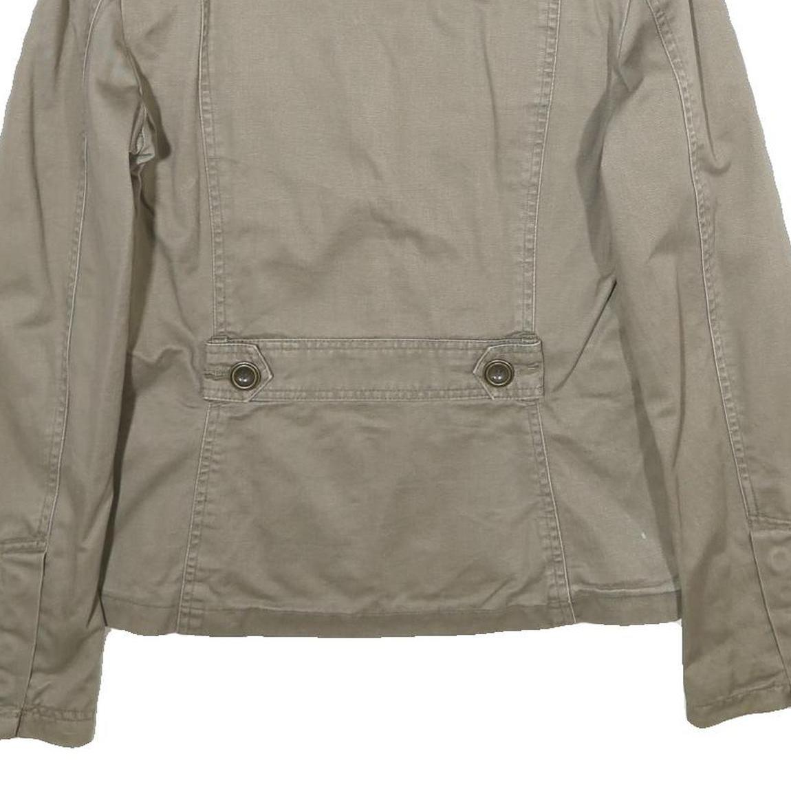 ZARA Womens Beige Cotton Jacket L Button Plain Floral Embroidered Detail