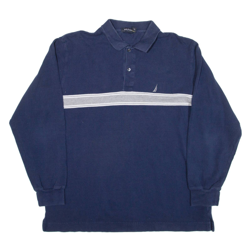 NAUTICA Mens Polo Shirt Blue Striped Long Sleeve L
