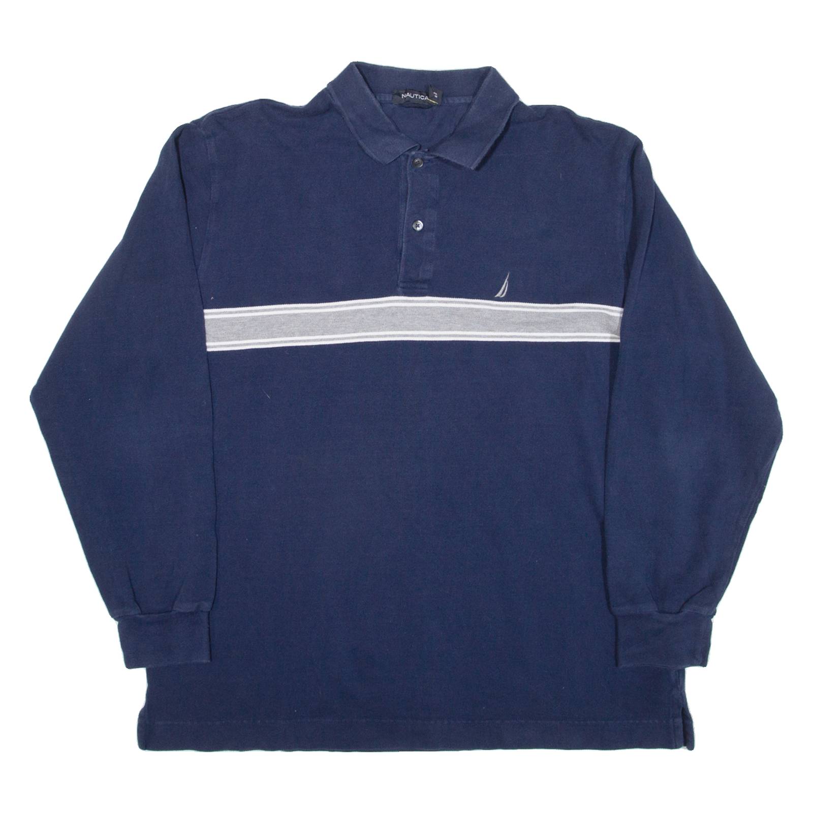 NAUTICA Mens Polo Shirt Blue Striped Long Sleeve L