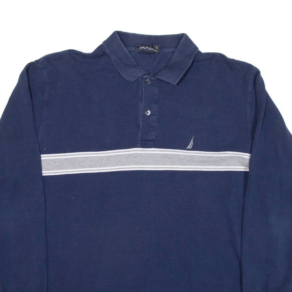 NAUTICA Mens Polo Shirt Blue Striped Long Sleeve L