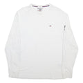 TOMMY JEANS Mens White Long Sleeve Crew Neck Logo Print T-Shirt M Cotton Blend