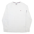 TOMMY JEANS Mens White Long Sleeve Crew Neck Logo Print T-Shirt M Cotton Blend