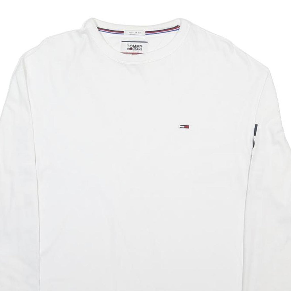 TOMMY JEANS Mens White Long Sleeve Crew Neck Logo Print T-Shirt M Cotton Blend