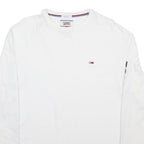 TOMMY JEANS Mens White Long Sleeve Crew Neck Logo Print T-Shirt M Cotton Blend
