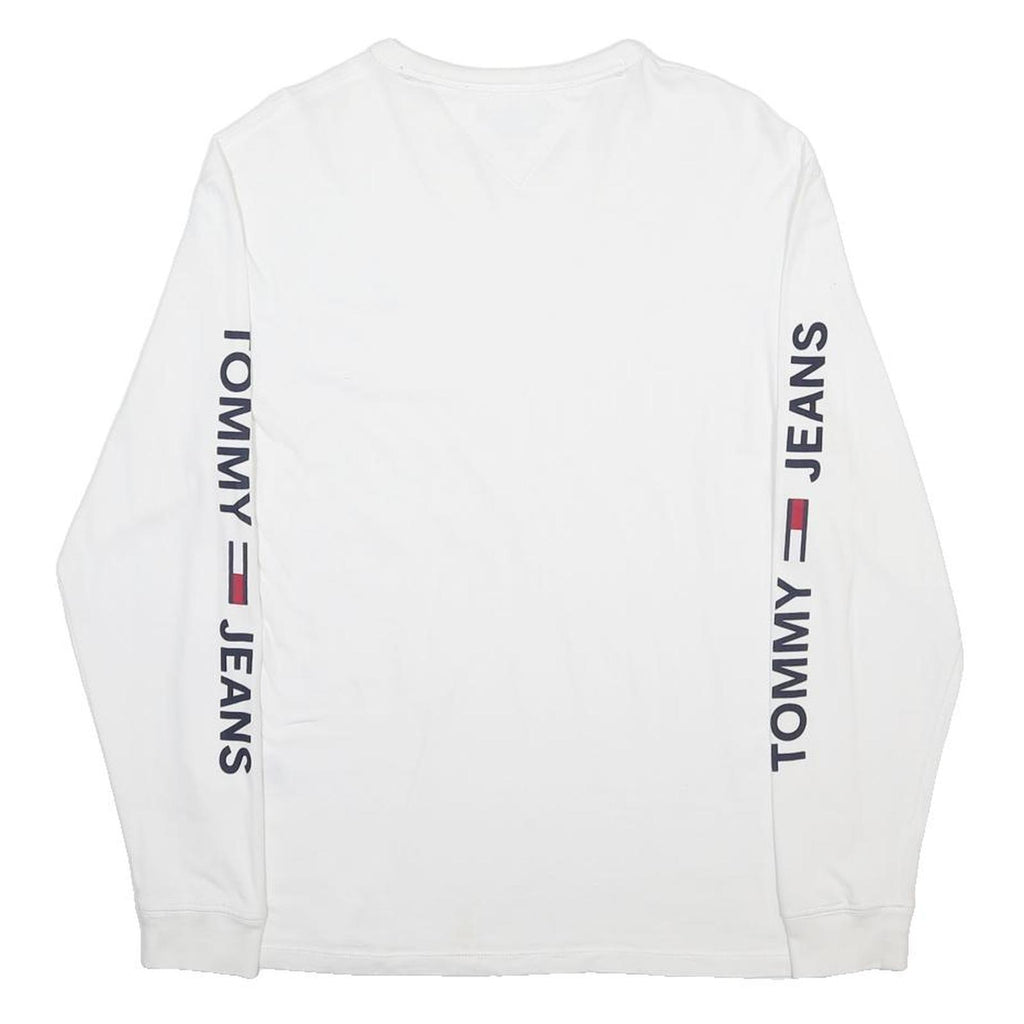 TOMMY JEANS Mens White Long Sleeve Crew Neck Logo Print T-Shirt M Cotton Blend
