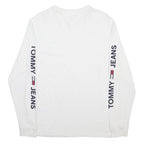 TOMMY JEANS Mens White Long Sleeve Crew Neck Logo Print T-Shirt M Cotton Blend