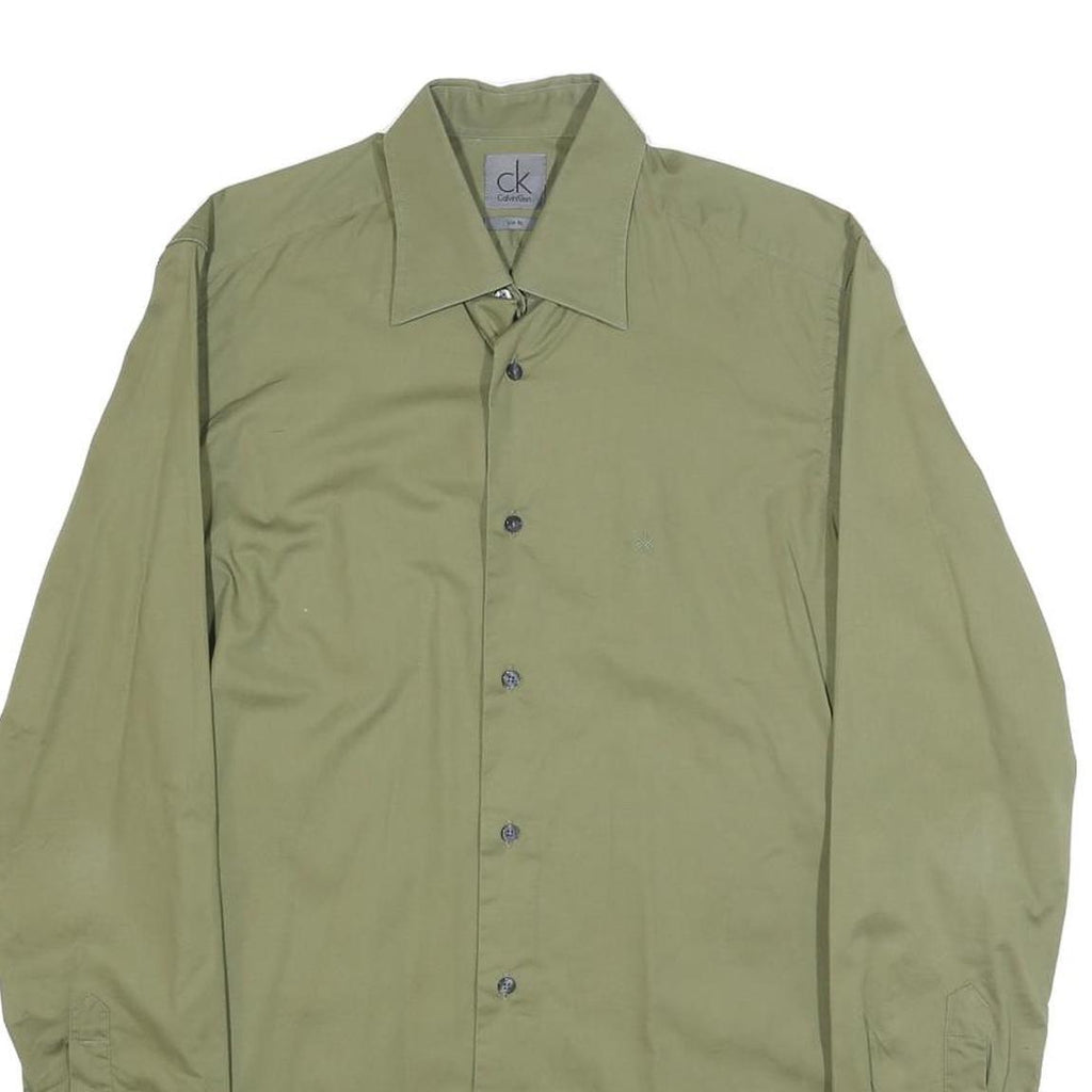 CALVIN KLEIN Mens Green Plain Shirt S Classic Fit Button Down