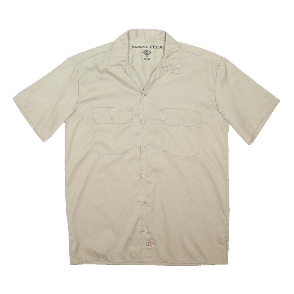 DICKIES Mens Beige Flex Work Short Sleeve Shirt M Durable Polyester Blend