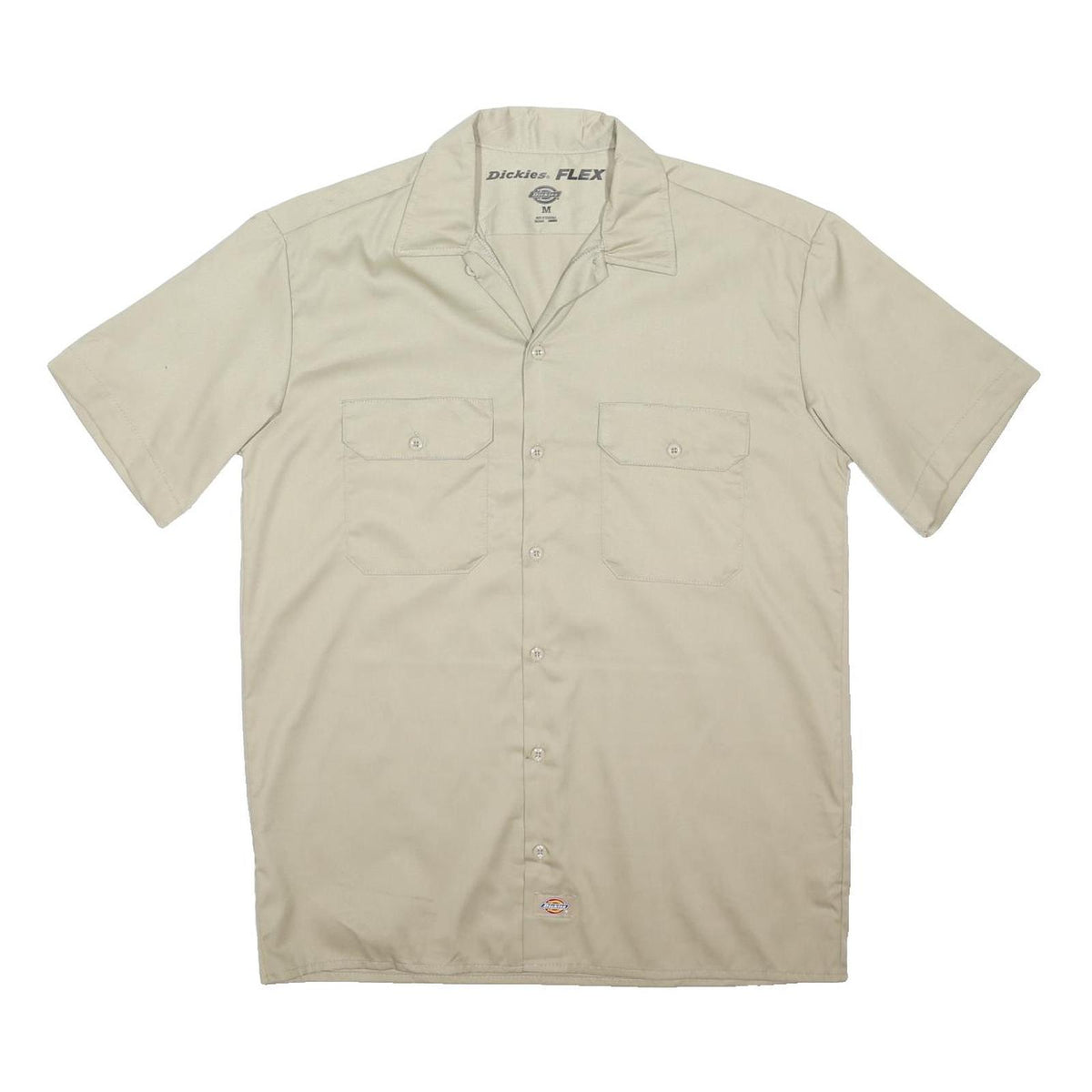 DICKIES Mens Beige Flex Work Short Sleeve Shirt M Durable Polyester Blend