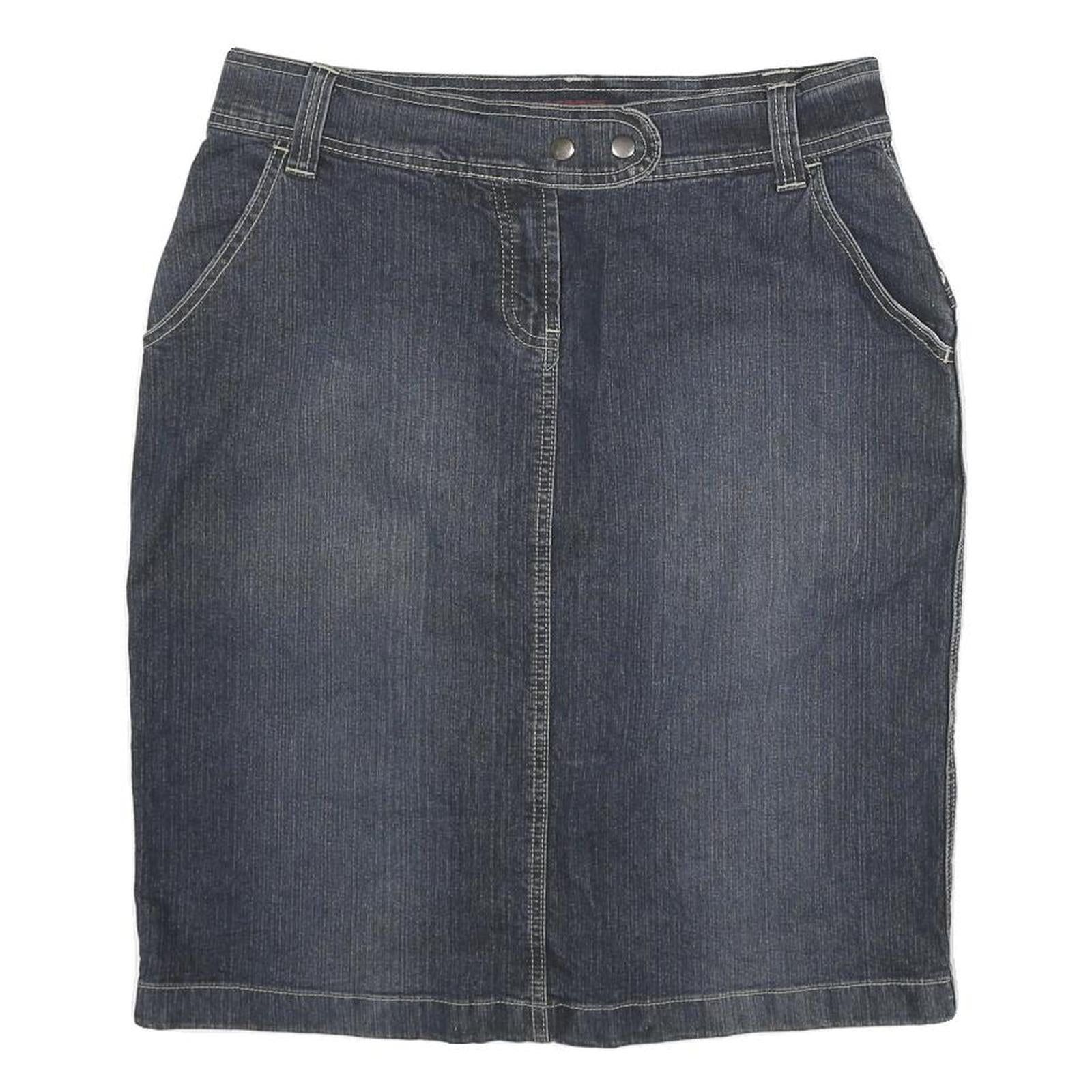 NEVADA Womens Blue Denim Straight Knee Length Cotton Blend XL Skirt Pockets