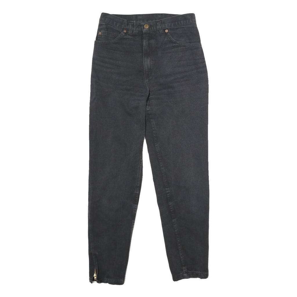 WALLEES Womens Jeans Black Regular Skinny Denim Medium W28 L28 Zipped Hem