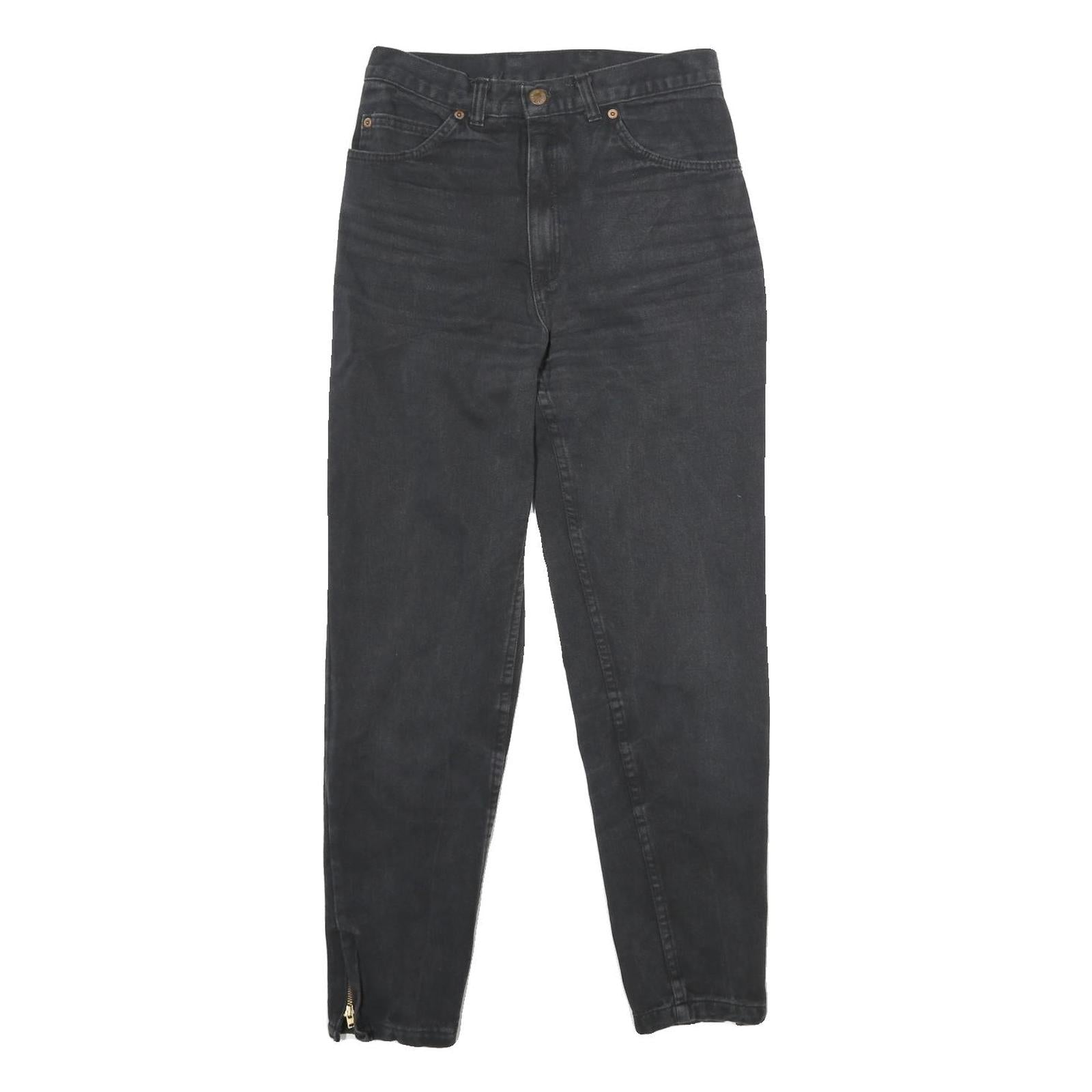 WALLEES Womens Jeans Black Regular Skinny Denim Medium W28 L28 Zipped Hem