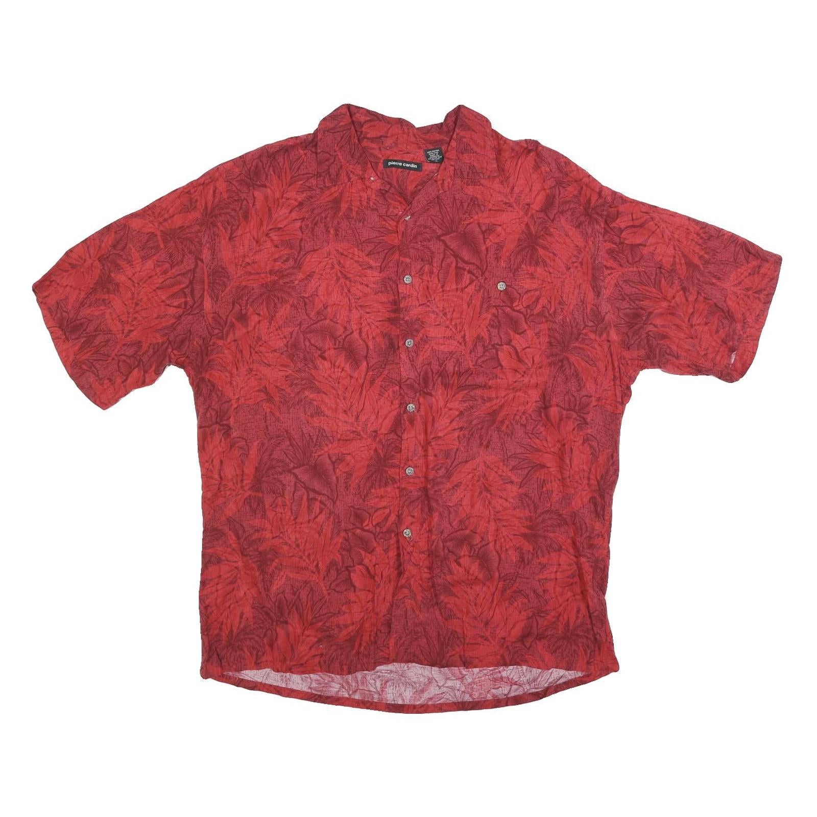 PIERRE CARDIN Mens Red Rayon Casual Shirt XL Summer Leaf Print Button
