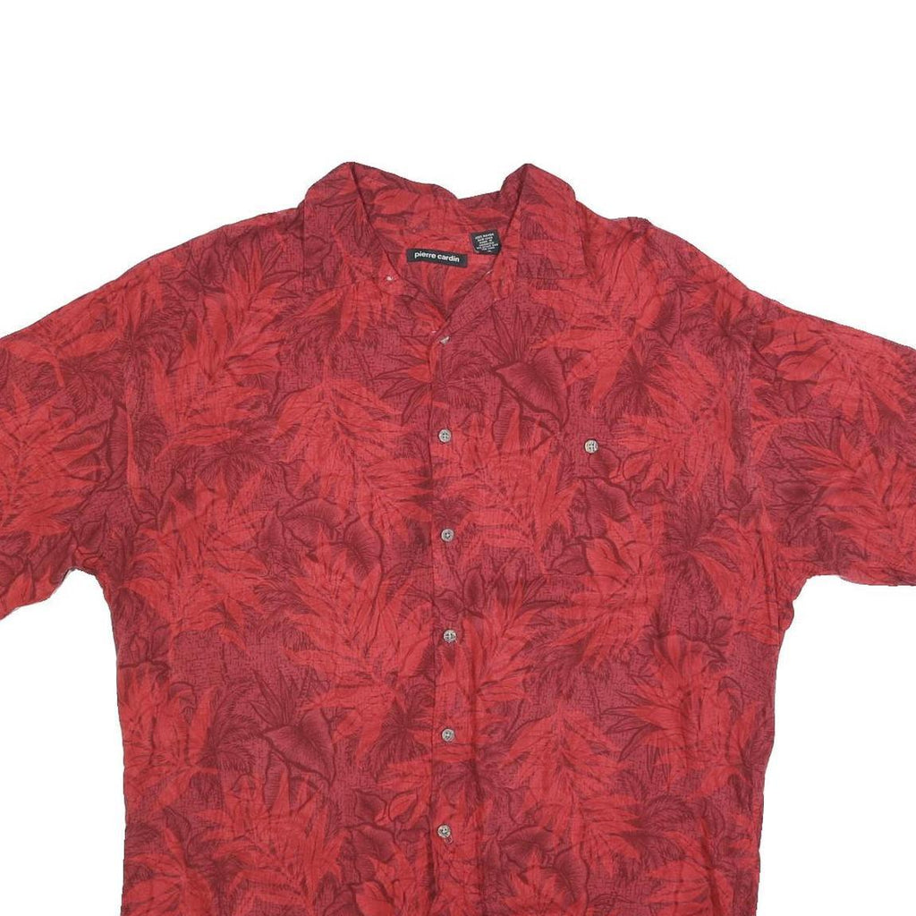 PIERRE CARDIN Mens Red Rayon Casual Shirt XL Summer Leaf Print Button