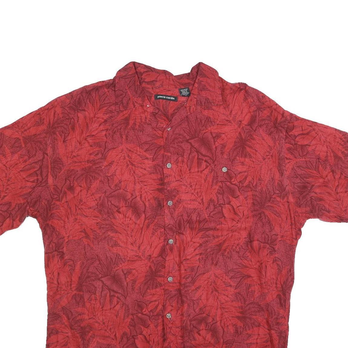 PIERRE CARDIN Mens Red Rayon Casual Shirt XL Summer Leaf Print Button