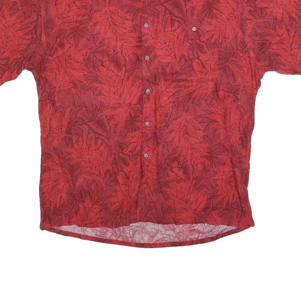 PIERRE CARDIN Mens Red Rayon Casual Shirt XL Summer Leaf Print Button