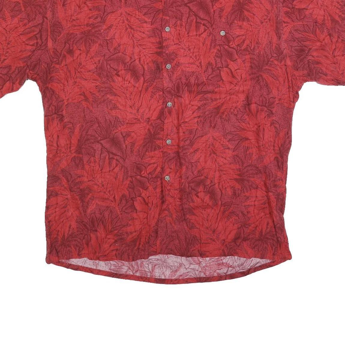 PIERRE CARDIN Mens Red Rayon Casual Shirt XL Summer Leaf Print Button