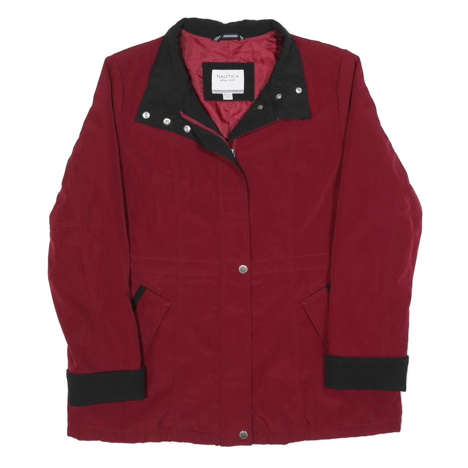 NAUTICA Womens Red & Black Zip Jacket L Polyester Blend Classic Casual Outerwear