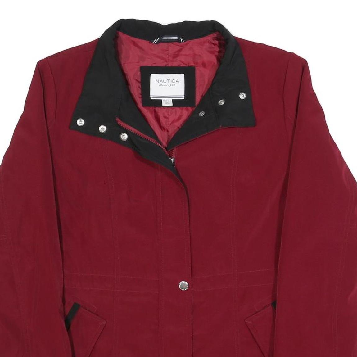 NAUTICA Womens Red & Black Zip Jacket L Polyester Blend Classic Casual Outerwear