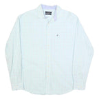 NAUTICA Mens White Blue Check Classic Fit Shirt L Cotton Blend Long Sleeve