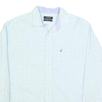NAUTICA Mens White Blue Check Classic Fit Shirt L Cotton Blend Long Sleeve