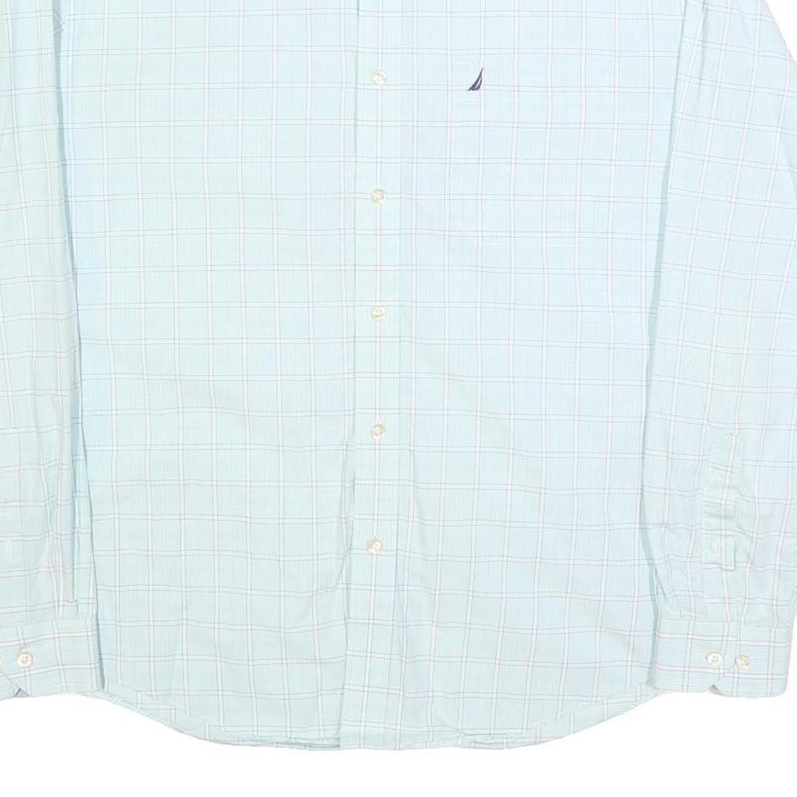 NAUTICA Mens White Blue Check Classic Fit Shirt L Cotton Blend Long Sleeve