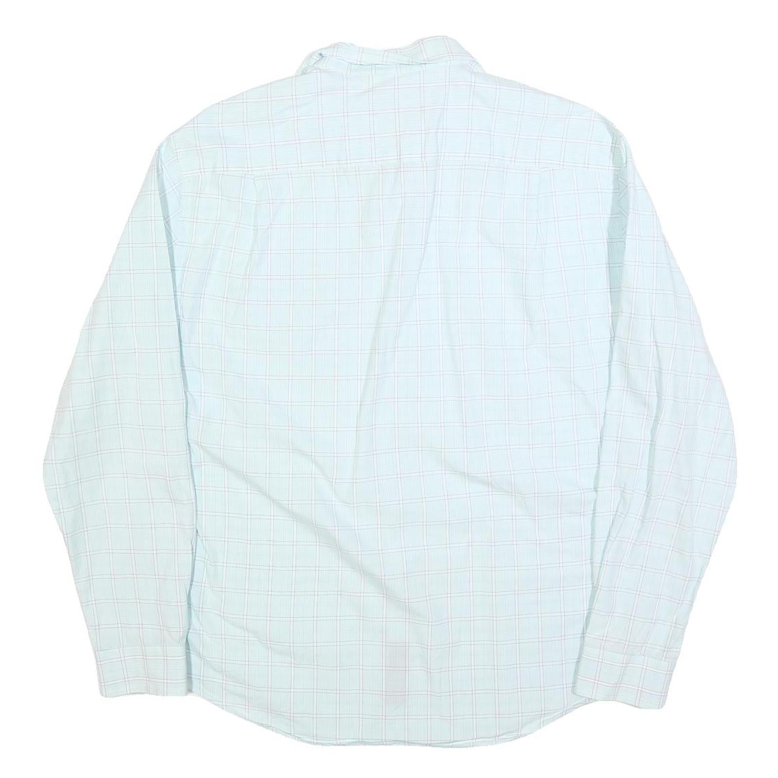 NAUTICA Mens White Blue Check Classic Fit Shirt L Cotton Blend Long Sleeve