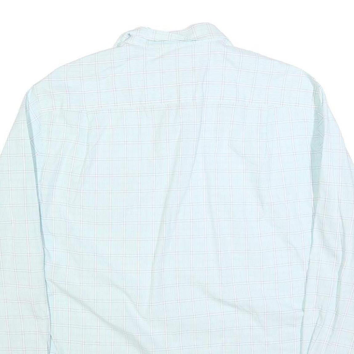 NAUTICA Mens White Blue Check Classic Fit Shirt L Cotton Blend Long Sleeve