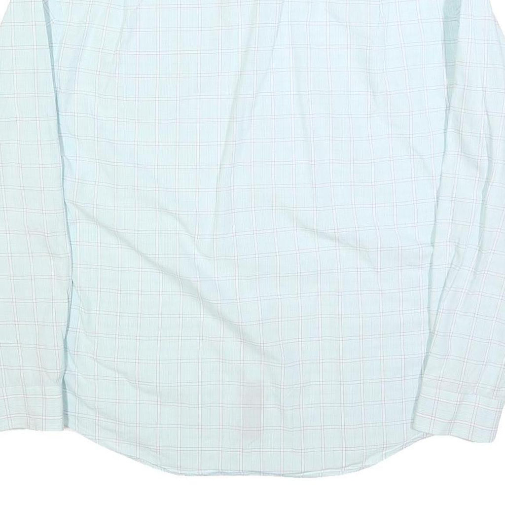 NAUTICA Mens White Blue Check Classic Fit Shirt L Cotton Blend Long Sleeve