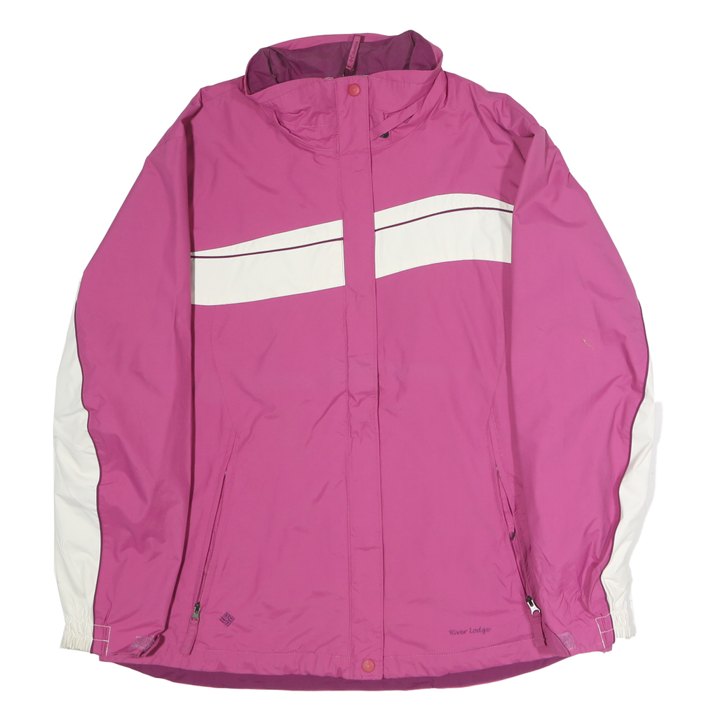 COLUMBIA Womens Pink & White Outdoor Jacket L Polyester Zip Plain