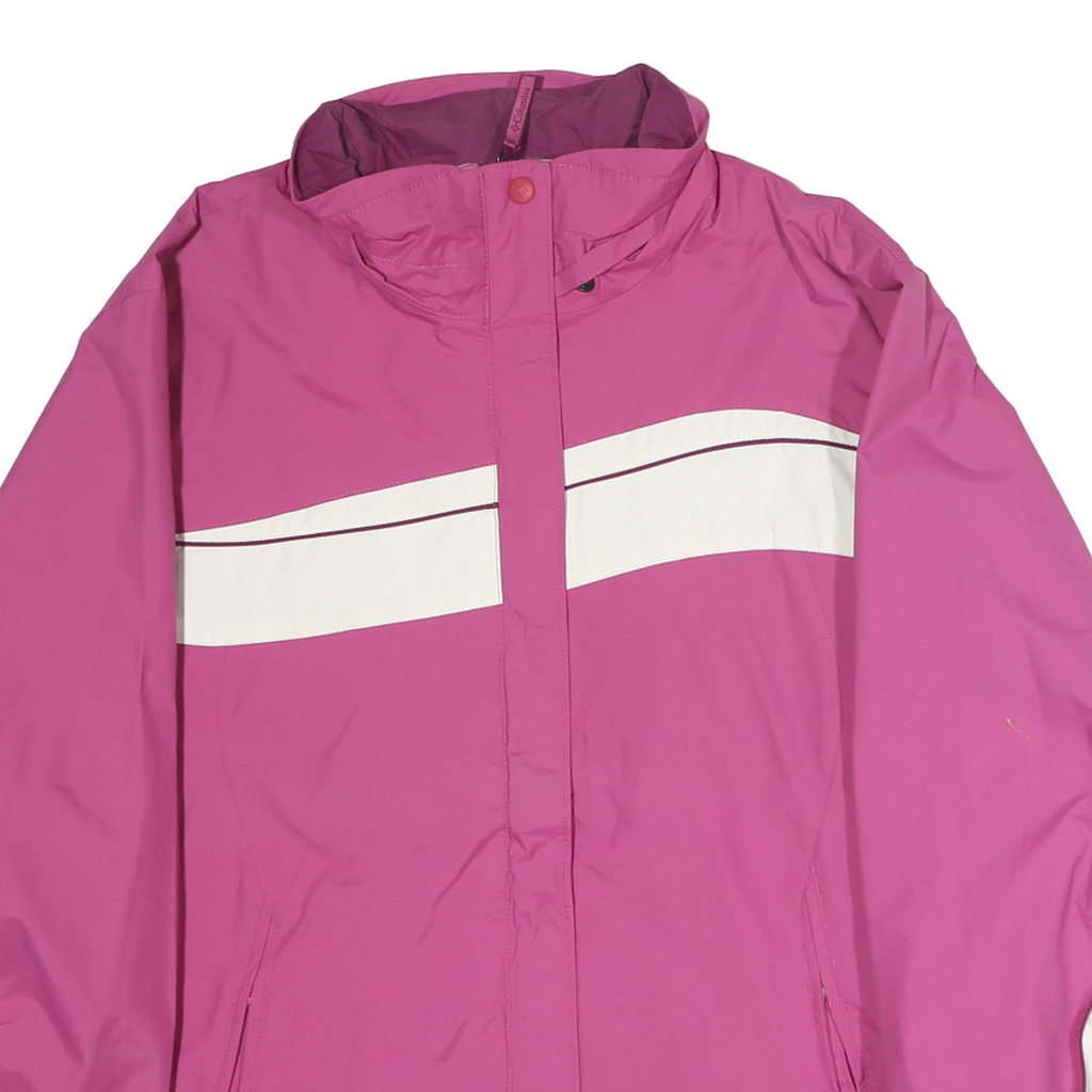 COLUMBIA Womens Pink & White Outdoor Jacket L Polyester Zip Plain