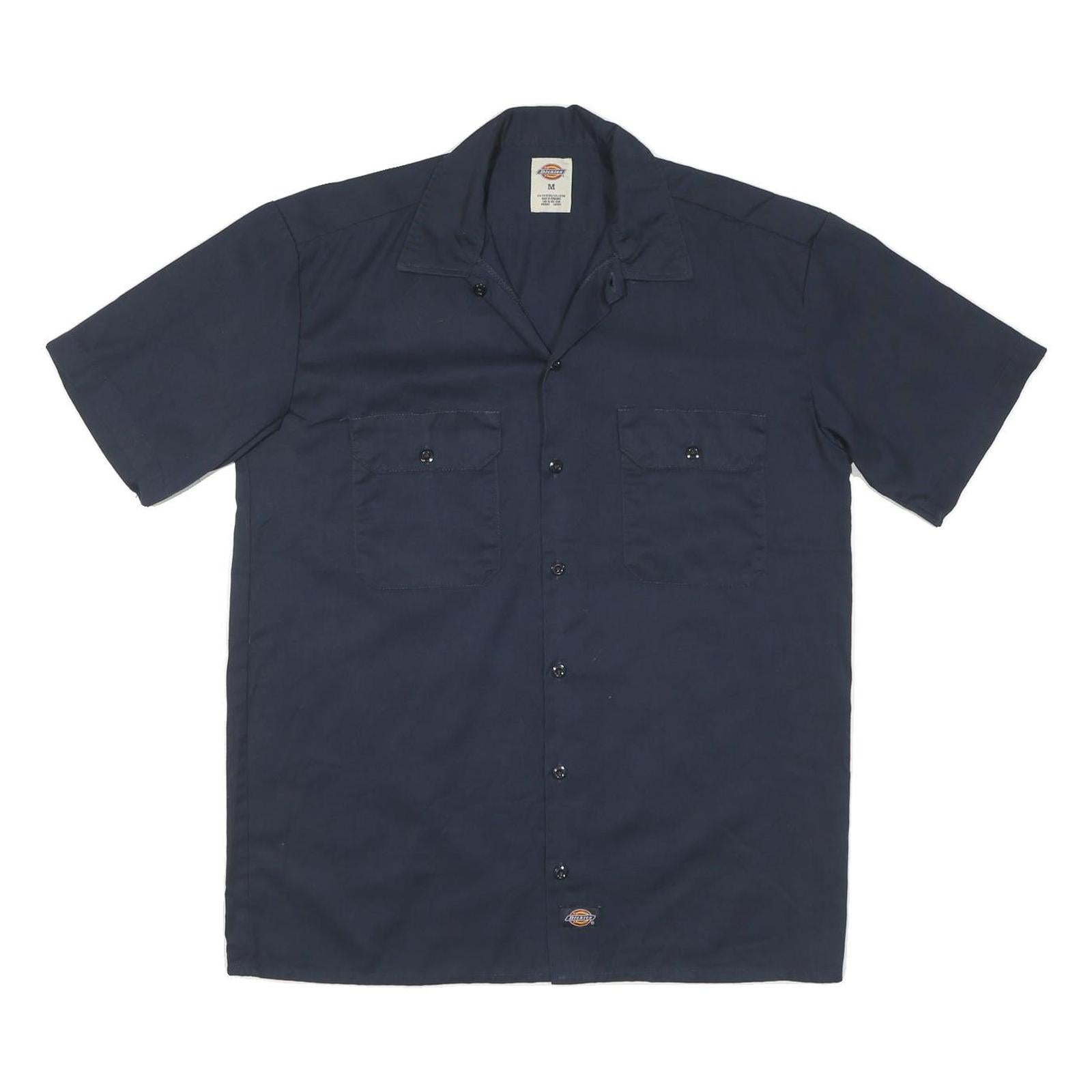 DICKIES Mens Navy Blue Cotton Blend Work Shirt M Button Pocket Design