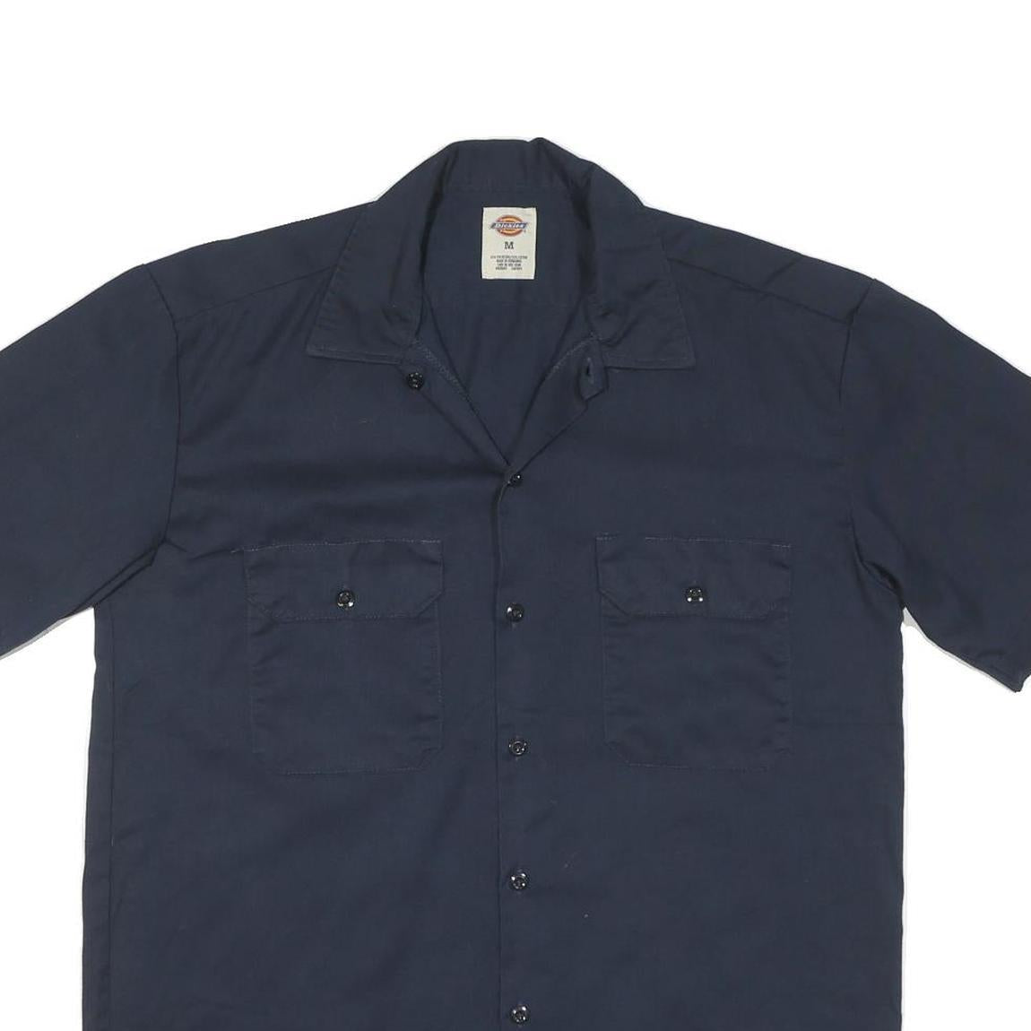 DICKIES Mens Navy Blue Cotton Blend Work Shirt M Button Pocket Design