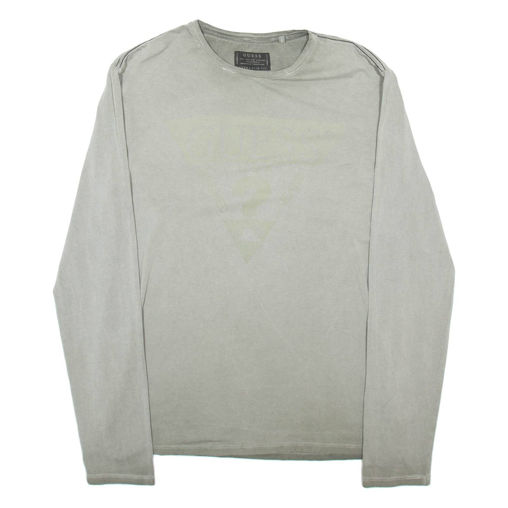 GUESS Mens T-Shirt Grey Long Sleeve XL